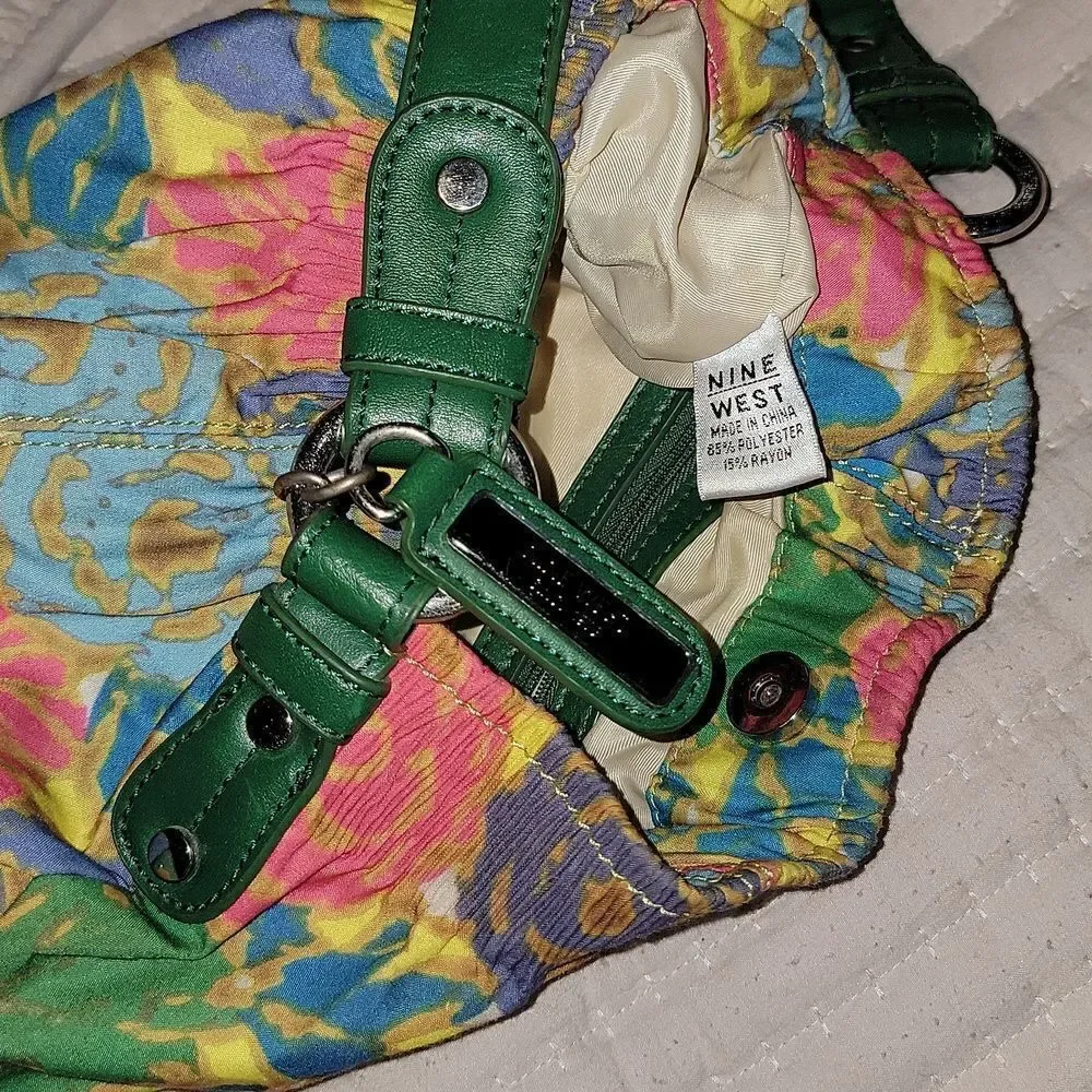 Nine West Boho Cloth Purse Leather Strap Handbag